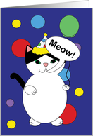 Birthday Black and White Cat in Colorful Party Hat card