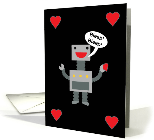 I Love You Robot Red Gray Hearts Black Bleep Bleep card (1501680)