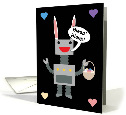 Easter Robot Pastel Hearts Bunny Rabbit Egg Black Bleep Bleep card