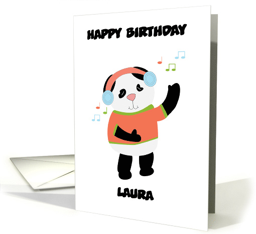 Birthday Dancing Panda Bear Music Notes Personalize Custom Name card
