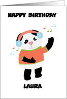 Birthday Dancing Panda Bear Music Notes Personalize Custom Name card