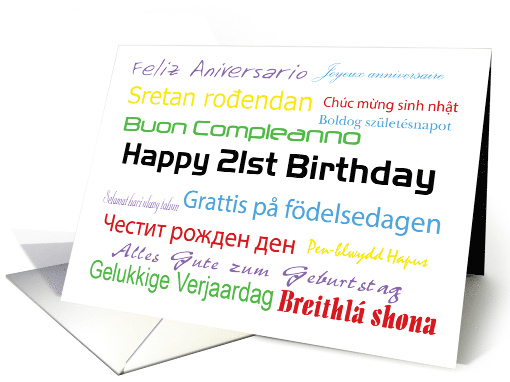 Multilanguage 21st Birthday Card - All Languages Customize card