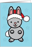 Christmas Bunny Rabbit Santa Hat Snowflakes Cartoon Cute Blue card