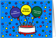 Happy Birthday Spanish Vietnamese Cake Balloons Confetti card