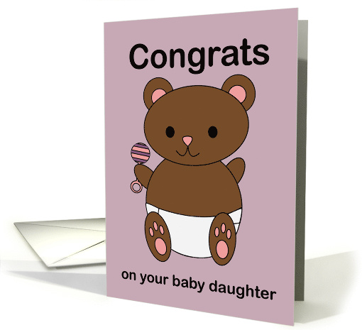New Parents Congrats New Baby Daughter Teddy Bear Pink Purple card