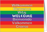 Welcome Rainbow Stripes Many Languages card