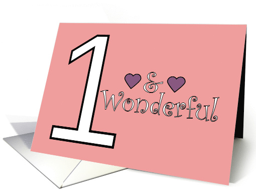One and Wonderful 1st Birthday Pink Purple Hearts card (1793252)