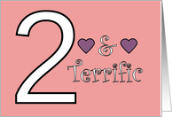 Two and Terrific 2nd Birthday Pink Purple Hearts card