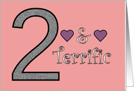 2 and Terrific Birthday Pink Background for Her Faux Silver Glitter card