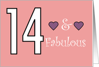 14 and Fabulous 14th Birthday Hearts for Her Pink card