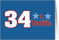 34 and Terrific 34th Birthday For Him Blue Stars card