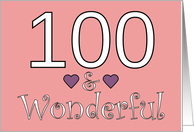 100 and Wonderful 100th Birthday For Her Purple Hearts card