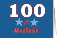 100 and Wonderful 100th Birthday For Him Blue Stars card
