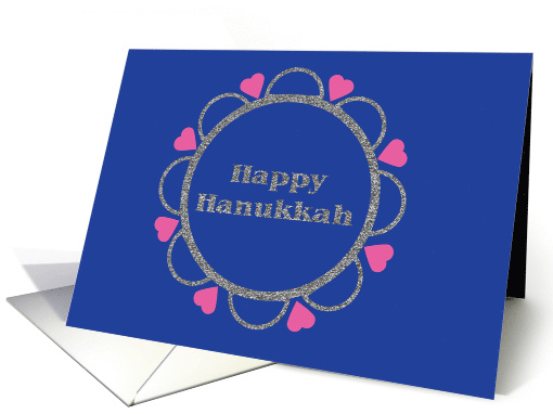 Happy Hanukkah Faux Silver Glitter Pink Hearts card (1995276)
