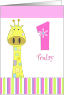 1st birthday giraffe girl card