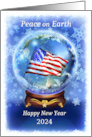 Patriotic New Year 2024 Peace on Earth American Flag in Snow Globe card