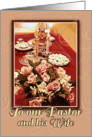 Valentine to Pastor and Wife, Pink Roses on Table with Candles card