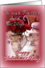 Valentine to Pastor and Wife, Red Roses and Silver Pitcher on Lace card