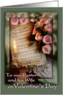 Valentine to Pastor & Wife, Pink Roses, Vintage Sheet Music card