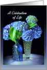 Celebration of Life Memorial Invitation, Blue Hydrangeas card