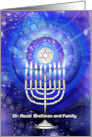 Happy Hanukkah Silver Menorah and Star of David Custom Front card