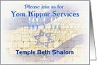Yom Kippur Services Invitation, Custom Front, Israeli Flag at Kotel card