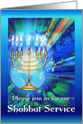 Shabbat Service Invitation for Sabbath with Menorah and Lights card