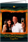 First Christmas Together Engaged Couple Engagement Photo Manger card
