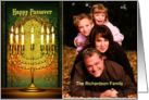 Messianic Happy Passover Golden Menorah in Window for Photo card