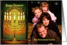 Happy Passover Golden Menorah Light in Mosaic Window for Photo card
