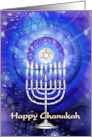 Happy Messianic Chanukah Menorah and Star with Blue Light card