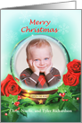 Merry Christmas Snow Globe with Red Roses and Holly, Photo Card