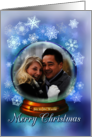 Merry Christmas Joy to the World Snow Globe Add Photo card