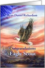 Eagle Scout Congratulations with Custom Front, Flag and Flying Eagle card