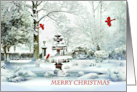 Merry Christmas Red Cardinals in Snowy Winter Garden card