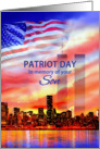 In Memory of Your Son on Patriot Day 9/11, Twin Towers and Flag card