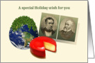 Funny Christmas Card Puzzle, Peas on Earth Gouda Wheel 2 Men card