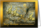 Reindeer Christmas Golden Deer Leaping on Granite Custom Front card