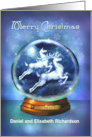 Christmas Snow Globe Believe in Reindeer Flying Custom Front card