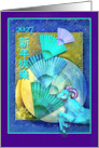 2027 Happy Chinese New Year of the Ram Blue Fans and Ram card