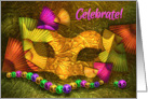 Celebrate Mardi Gras Golden Mask with Fans and Mardi Gras Beads card