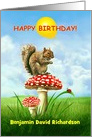 Happy Birthday Squirrel on a Toadstool, Add Name to Custom Front card