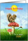 To Son, Happy Birthday Squirrel on a Toadstool card