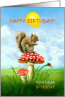 Happy Birthday to Student, Cute Squirrel on a Toadstool card