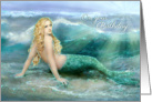 Happy Birthday Wishes, Mermaid on Seashore with Sparkling Waves card