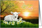 Joy to You at Easter, Lamb and Lilies at Sunrise Happy Easter Lamb card