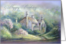 Happy Birthday English Country House & Garden with Flowering Trees card