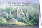 Happy Birthday Custom Front, House & Flowering Garden Add Name card