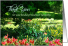 Thank You for Sympathy, Peaceful Garden with Red Lilies card