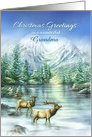 Merry Christmas Greetings, Snowy Mountain Elk Lake Custom Front card